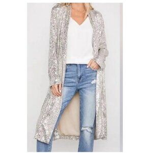 BB DAKOTA Silver Sequin Duster Topper Coat